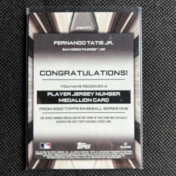 2022 Topps Series 1 Jersey Number Medallion Relic #JNM-FT Fernando Tatis Jr. - Picture 2 of 2